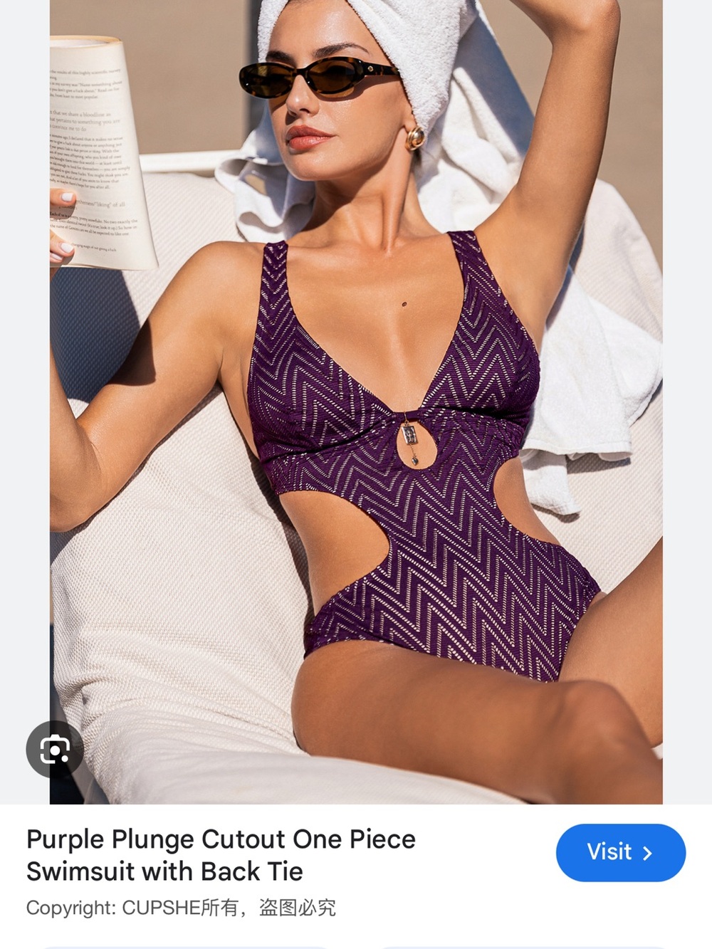 Cupshe Purple Plunge Cutout One-Piece Swimsuit
